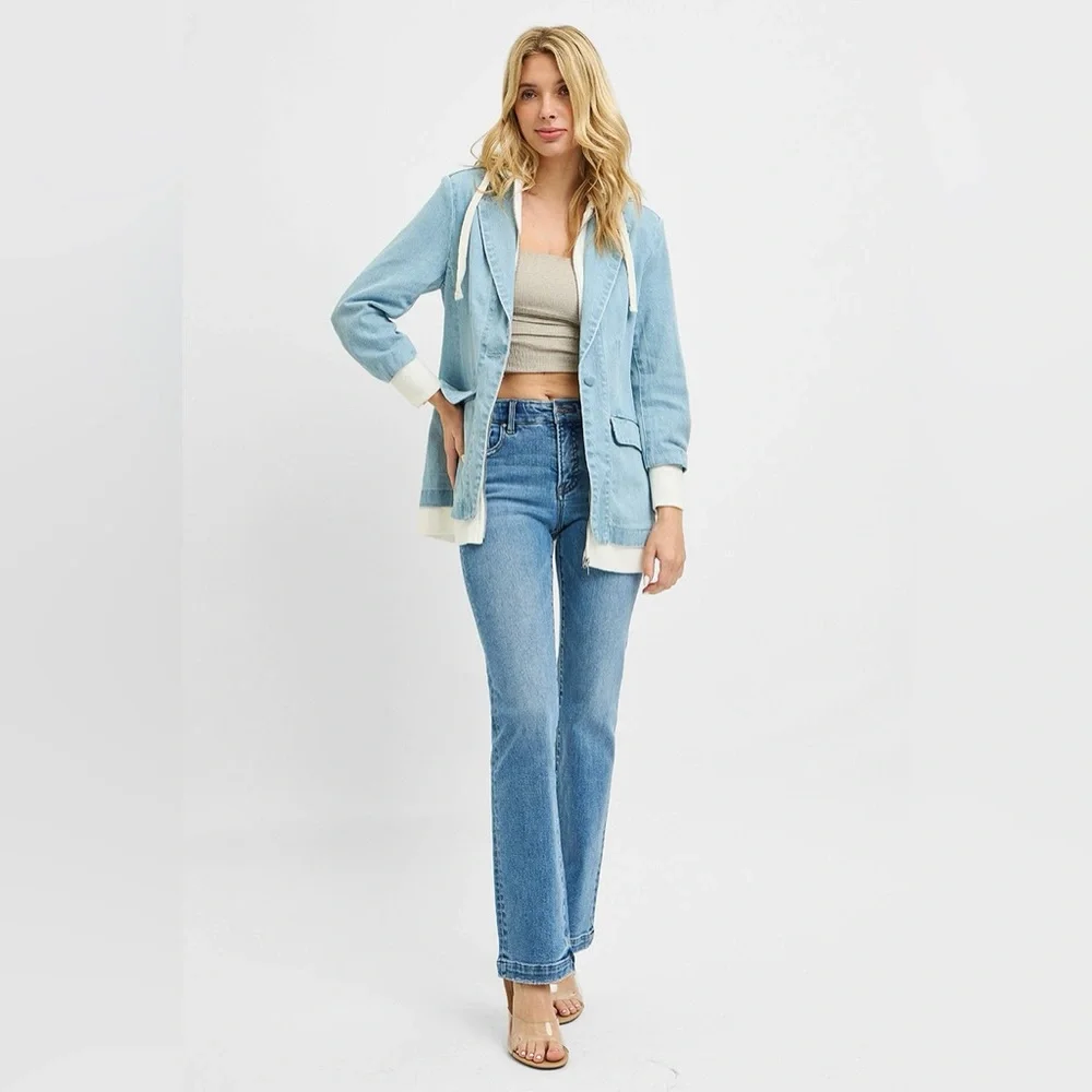 RISEN One Button Blazer with Hoodie Jacket - Picture 7 of 7
